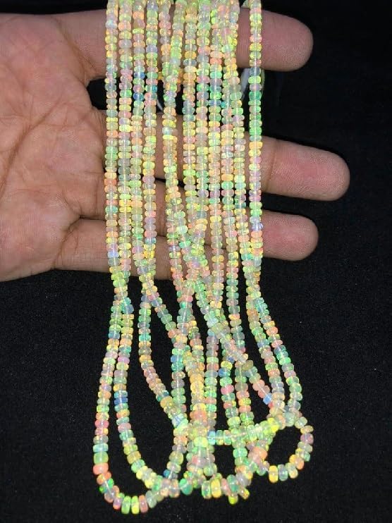 AAA+ Opal Smooth Rondelle Beads 3-4.5 mm Ethiopian Opal Smooth Rondelle Bead Fire Opal Beads Flashy Opal Bead for Making Jwelery
