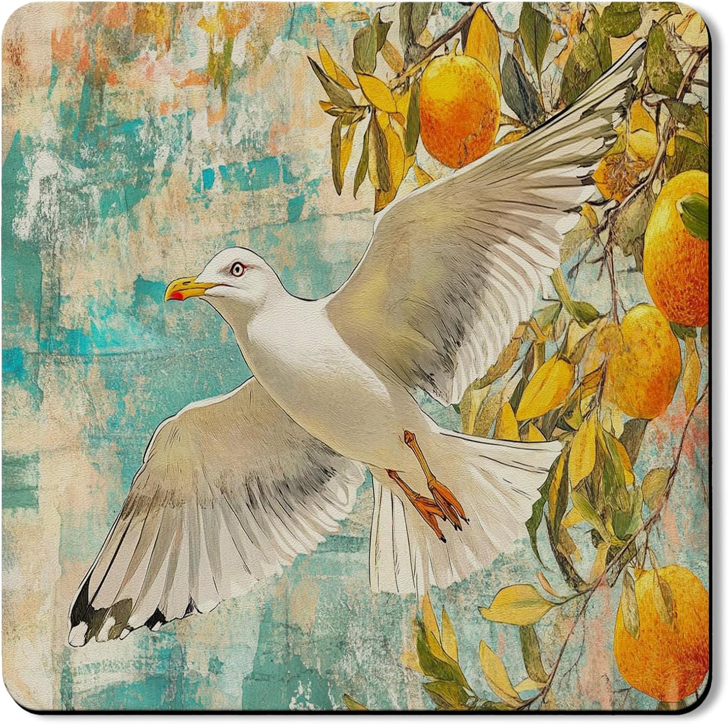 Seagull Washer Dryer Top Protector Mat, Coastal Vintage Bird Design Appliance Covers, Summer Decorative Rubber Anti-slip Waterproof Washer And Dryer Mats for Laundry Room 24x24 Inch