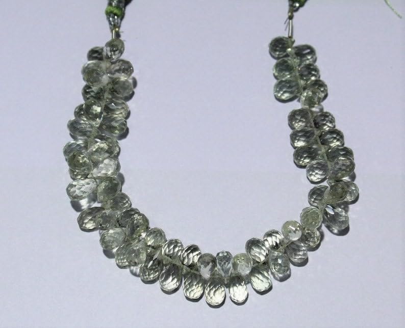 8 inch Strand of Natural Green Amethyst 8-10 mm Teardrop Faceted briolette Beads for DIY Jewelry Making. |BRIO_03744