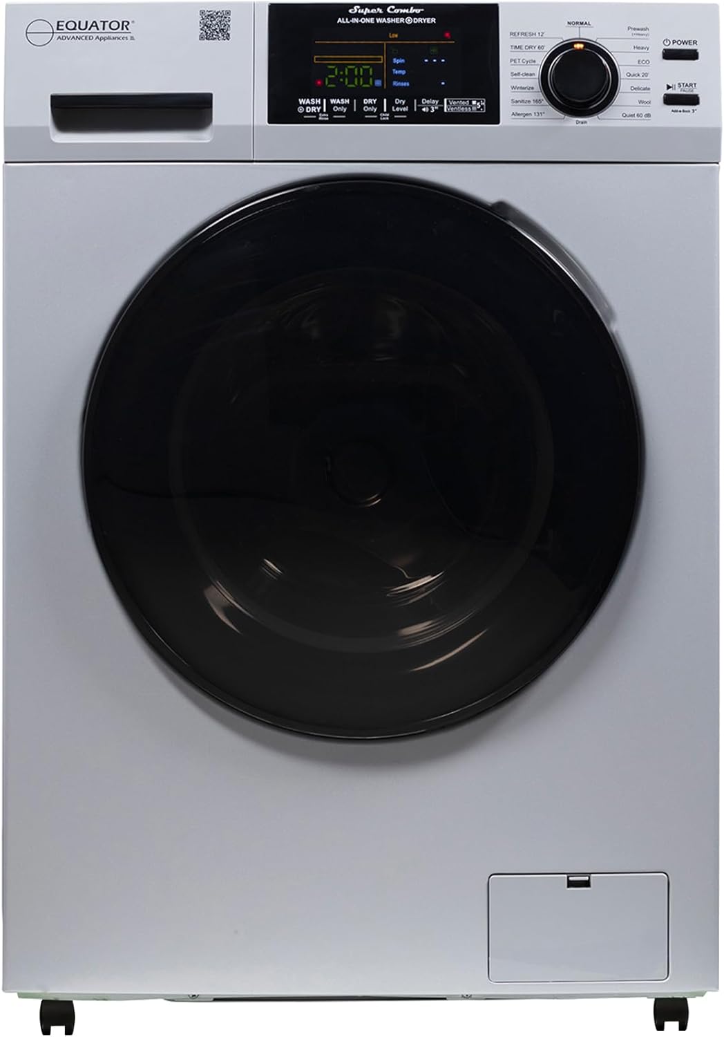Equator All-in-One Washer Dryer VENTLESS/VENTED PET cycle 1.62cf/15lbs+Portability Kit in White (SILVER)