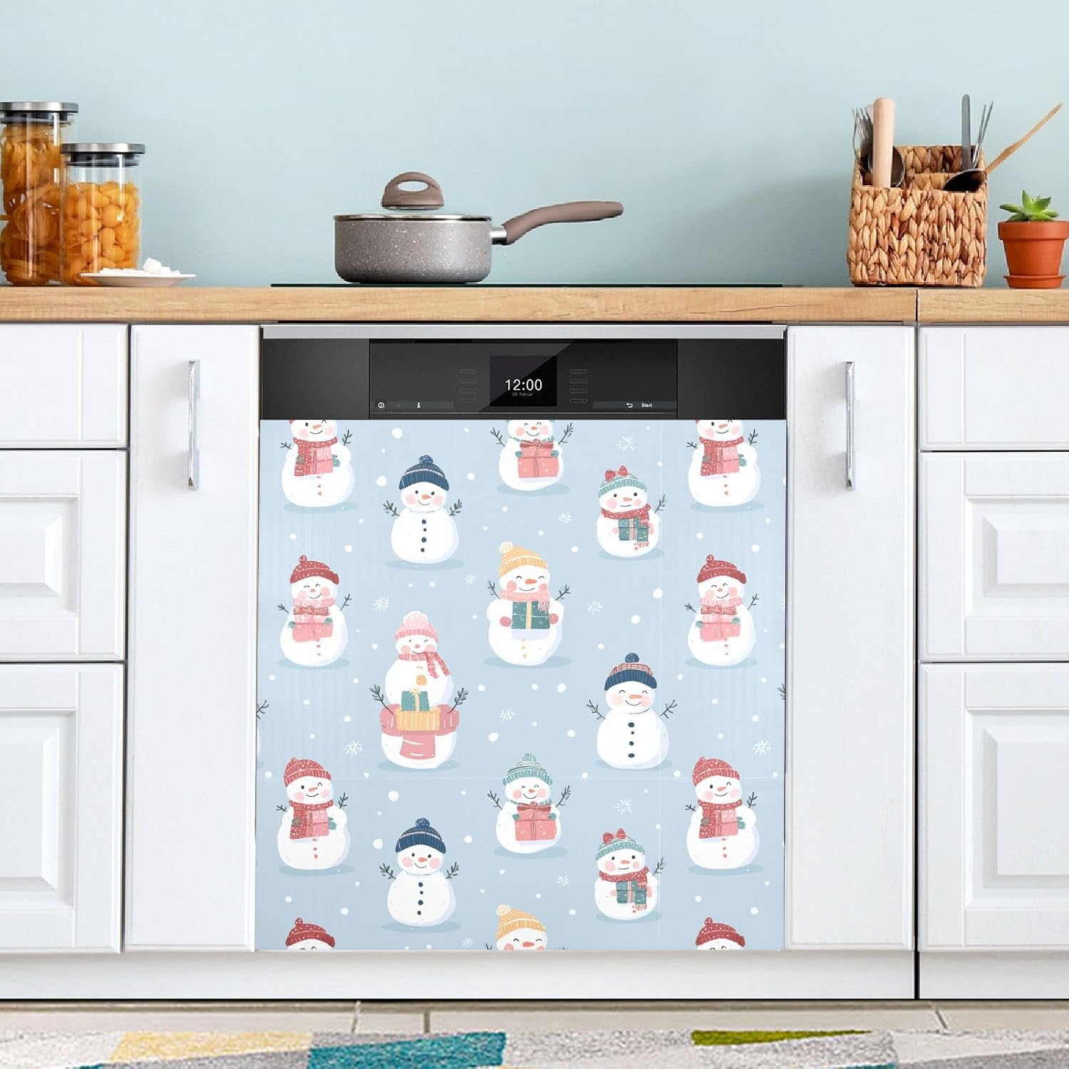 Pfrewn Christmas Winter Magnetic Dishwasher Cover Christmas Winter Snowman Cute Snow (19) Fridge Door Covers Kitchen Decal Vinyl Panel Decorative Refrigerator Laundry Appliances 23x26in