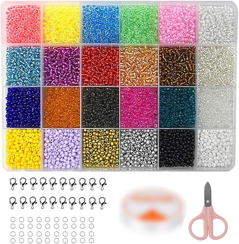 24-Color Glass Rice Bead Set Box 3mm Loose Beads Cream Transparent DIY Bracelet Weaving