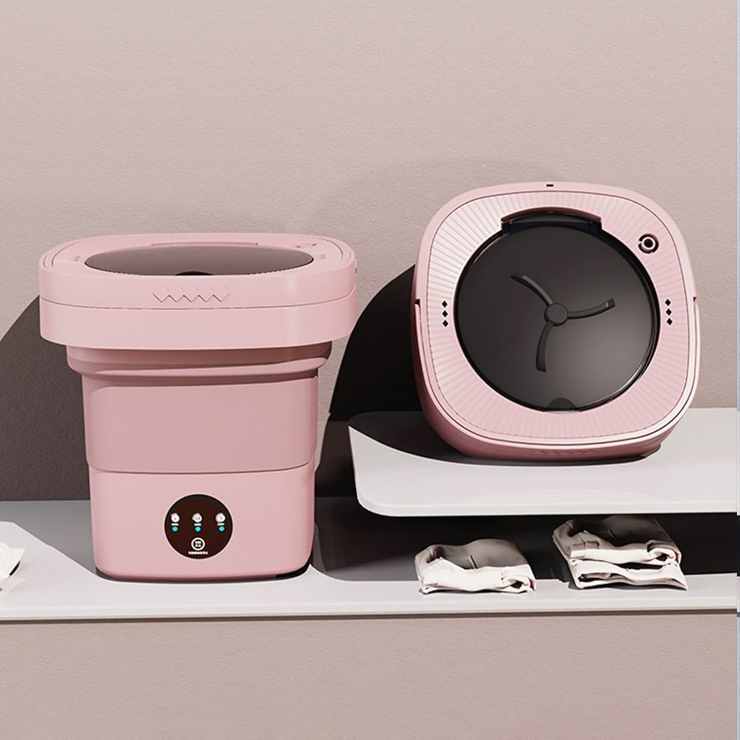 Portable Washing Machine, Mini Foldable Washer with Dryer, Small Collapsible Washer with Deep Cleaning of Underwear, Baby Clothes and Small Clothes for Apartments, Dormitories(Pink,11L)