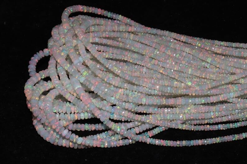 Ethiopian Welo Opal Bead Opal Rondelle Beads 3-5 mm Opal Cut Beads Multi Fire Opal Beads AAA+ Ethiopian Opal Faceted Rondelle Beads for Making Jwelery
