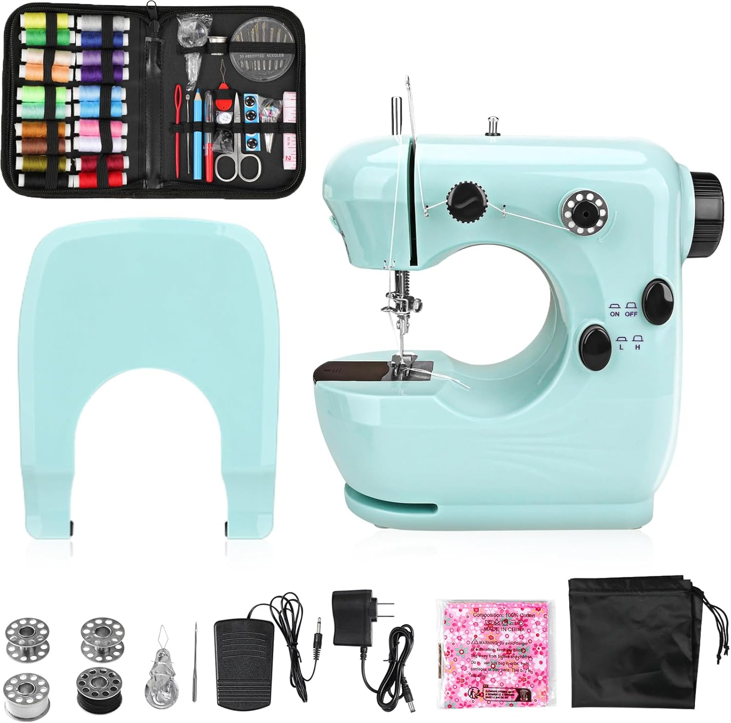 Mini Sewing Machine Portable sor Beginners：Small Easy Use Sewing Machines with Sew Kits, Cover and Extension Table Green