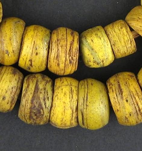 The Bead Chest Antique Yellow Hebron Kano Beads 18mm Sudan African Cylinder Glass Large Hole 26 Inch Strand Handmade