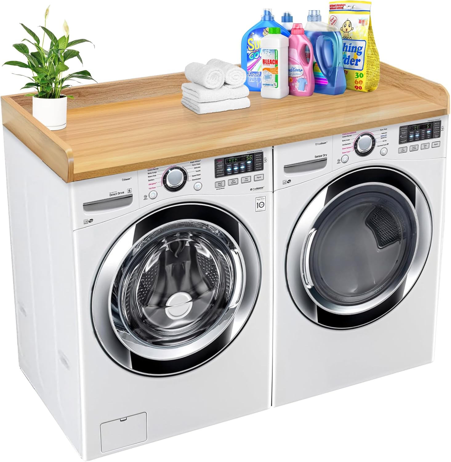 Royxen Washer Dryer Countertop with Solid Wood Core,54“W x 27.5D Laundry Countertop with Edge Rails,Washer and Dryer Topper for Laundry Room Organization (Oak)