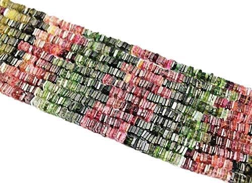 1 Strand Tourmaline heishi Cube Square Smooth 14'' Long Strand Gemstone Beads, Jewelry Supplies for Jewelry Making, Bulk Beads, for Meditation Jewellery for Reiki Healing Mystic Gemstone Size 5mm