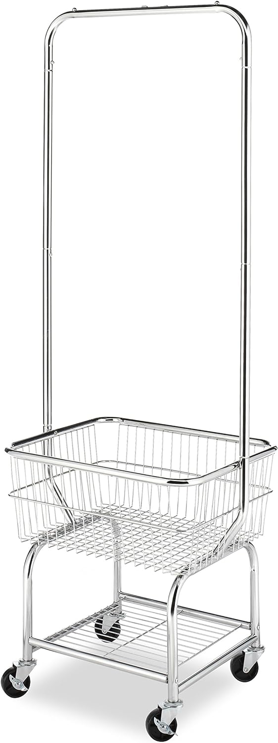 Whitmor Commercial Rolling Laundry Butler with Wire Storage Rack