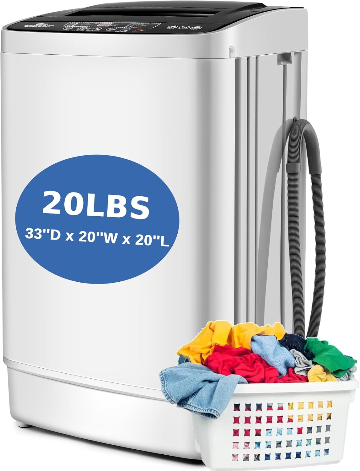 Nictemaw Portable Washing Machine, 20 lbs Capacity Full Automatic Portable Washer, 2.8Cu.ft Compact Washer Dryer Combo with 4 Wash Programs 4 Water Levels 3 Water Temp & Drain Pump for Home, RV, Dorm