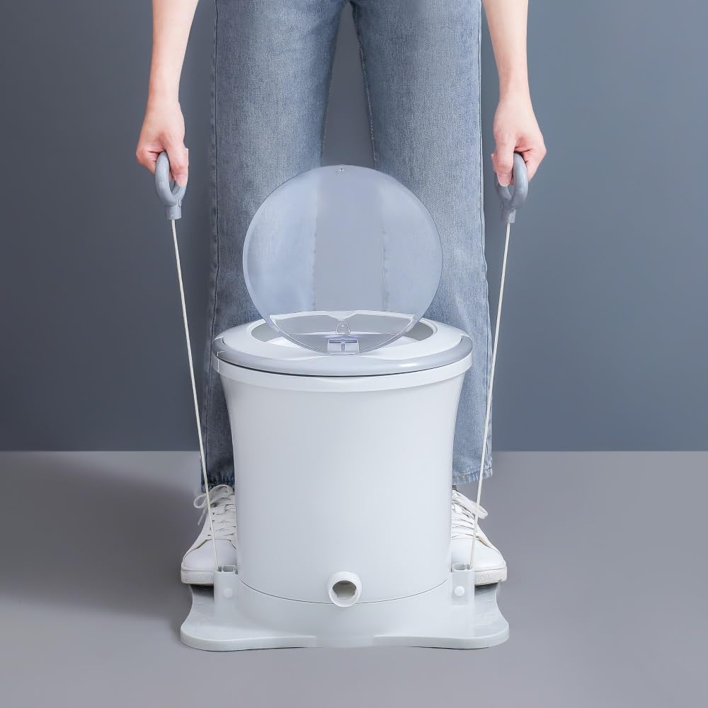 Manual Clothes Dryer Foot Powered Washing Machine Portable Draw Cord Dryer Non Electric 8L Washing Capacity Washing Dehydrator for Camping Apartments Dorms College(White)