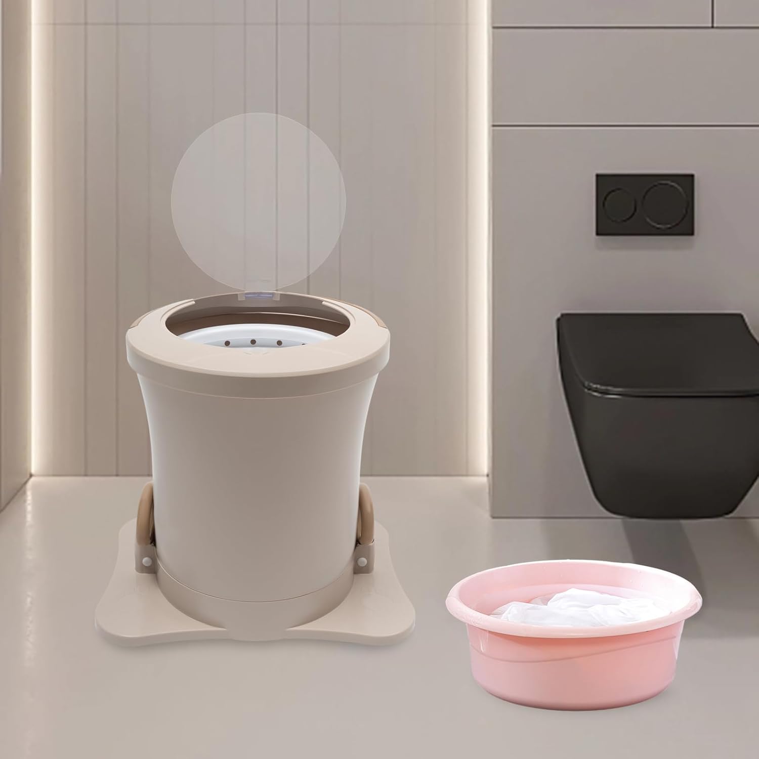 Portable Mini Manual Dehydrator, 9L upgraded large capacity Manual Draw Cord Spin Dryer, Compact Washer Dehydrator for Home, Dorm, Apartment, Travel, Outdoor Use (Apricot Color)