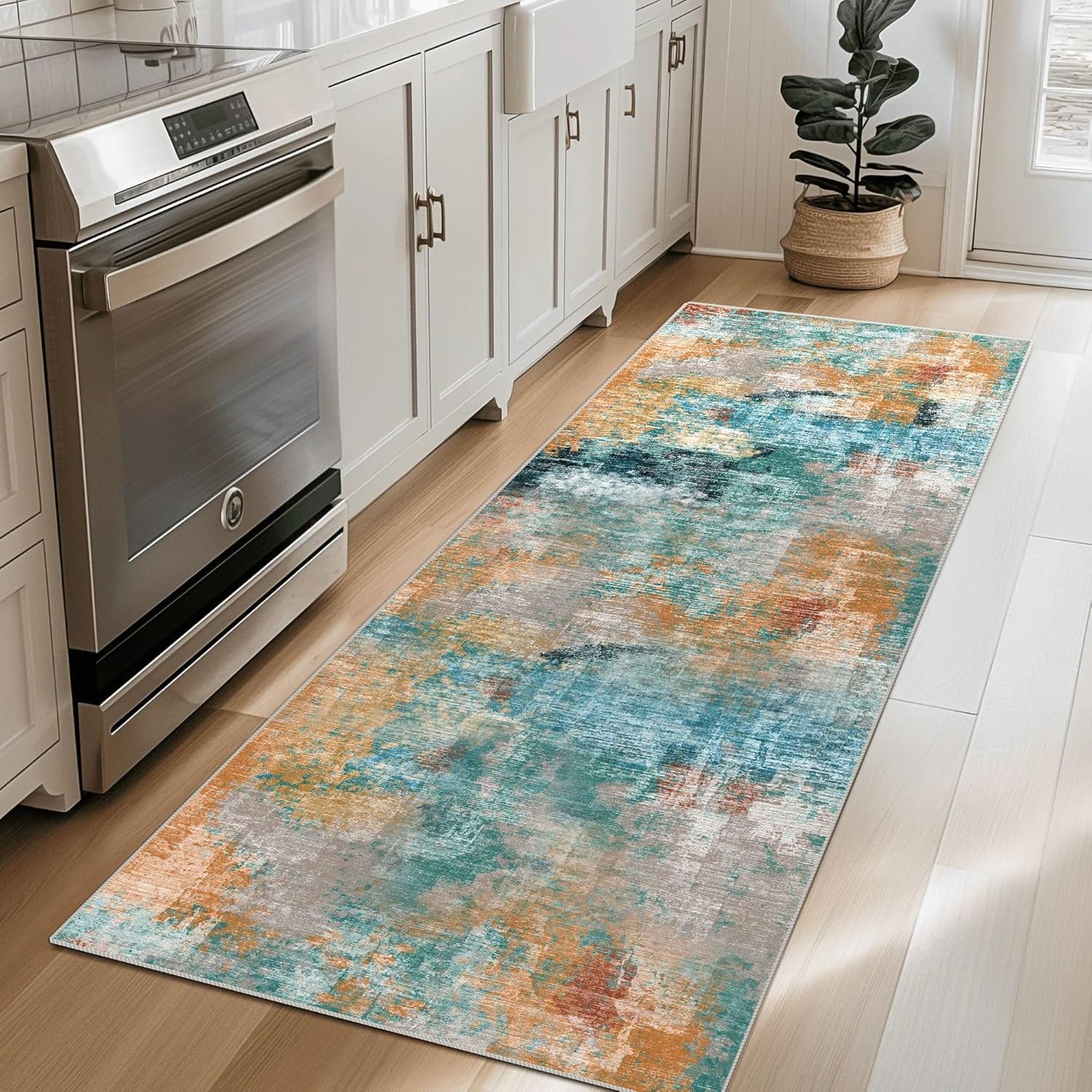 vivorug Runner Rug 2'x8' Machine Washable Non-Slip Runners for Hallways Kitchen Entryway Laundry Room Modern Abstract Carpet Hallway Runner, Rosy Clouds