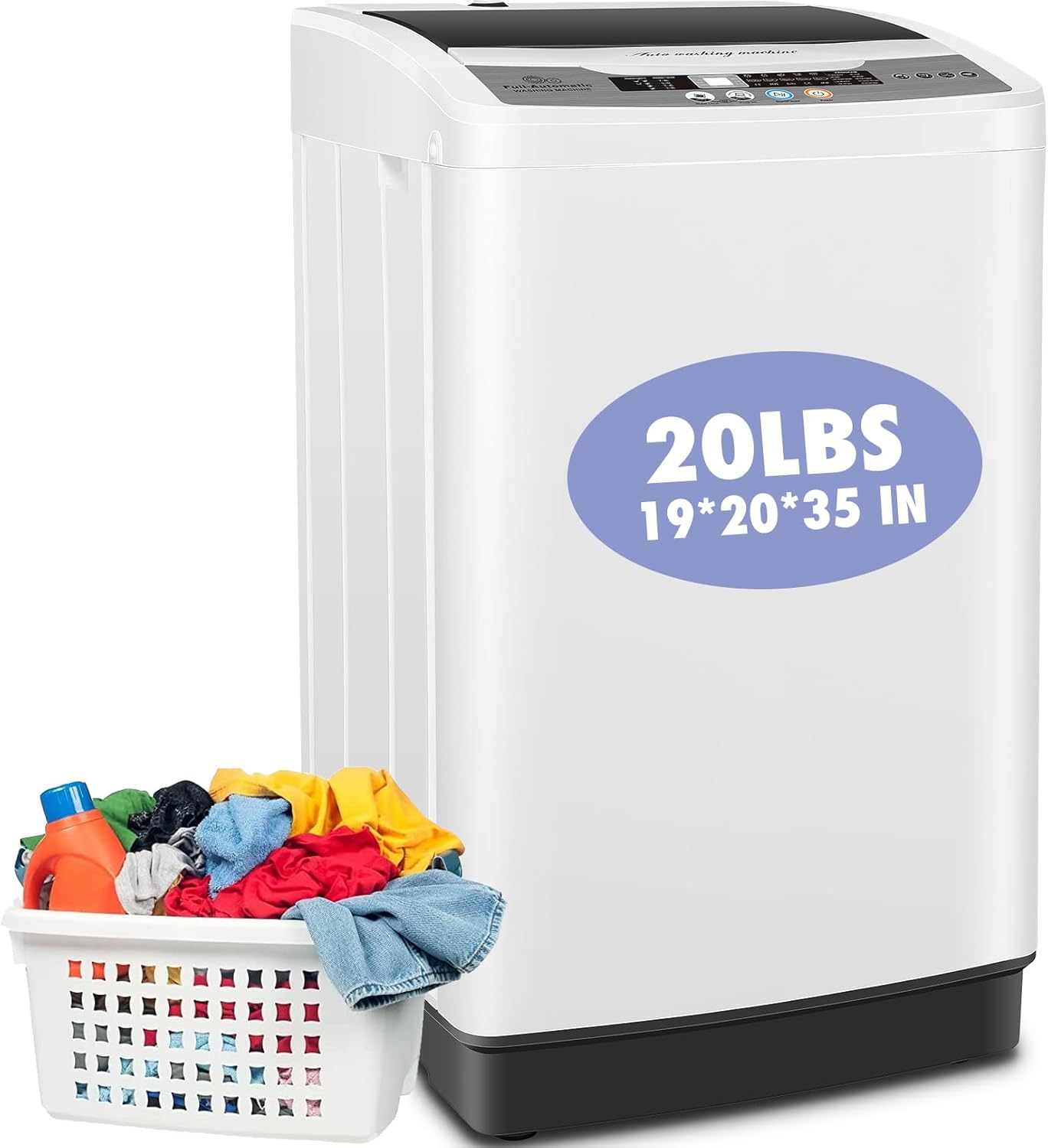 Nictemaw Portable Washing Machine, 20Lbs Capacity Full-Automatic Portable Washer Machine, 2.8Cu.ft Compact Washing Machine with 10 Programs & 8 Water Levels Laundry Machine Apartments, Dorms, RVs