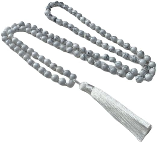 Natural Howlite 6mm 108 Mala Beads, Spiritual, Meditation Beads, Reiki, Japa Mala, Buddhist Prayer Beads, Yoga Bracelet, healing beads LKMALA-RRGU-2028