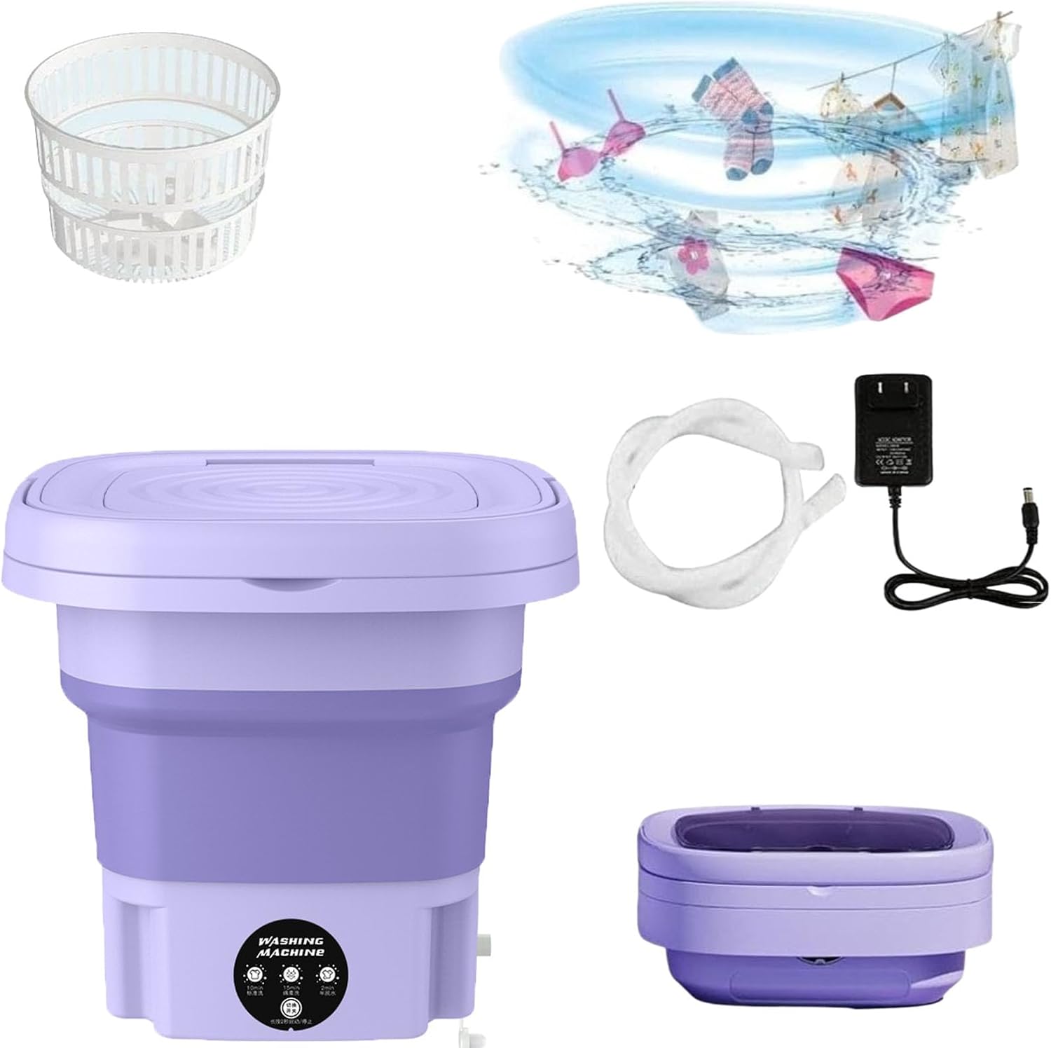8 L Portable Mini Washing Machine， Folding Washing Machines and Spin Dryer with Drainage Basket, 3 Modes for Clothes/Socks/Ultra-Portable for Apartment/Camping RV/Travel/Home(Purple) (purple)