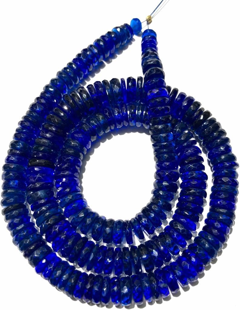 Natural Blue Corundum tyre facated Beads 7-10 MM 18 inch Long String Jewelry Making Gemstone Beads for Necklace Bracelet