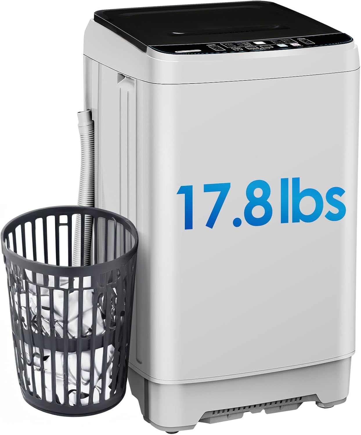 Clothes Washing Machines 17.8LBS Full Automatic Washer and Spinner Combo with 10 Programs and 8 Water Levels, Laundry Wash Machine for Apartment RV Dorm Home, White