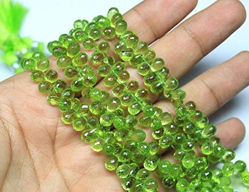 Half Strand Natural Green Perit Faceted Tear Drop Briolette Gemstone Loose Craft Beads 8mm Code-HIGH-298
