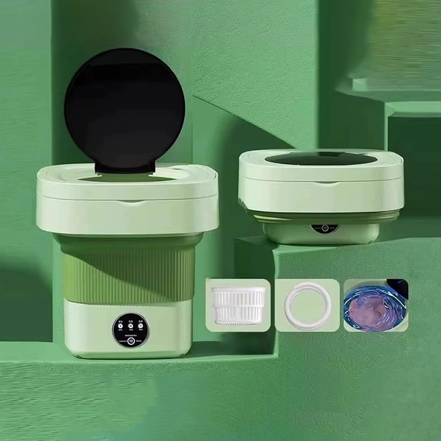 Portable Washing Machine, 2 In 1 Small Washing Machine, Foldable Collapsible Mini Washer and Spin Drying, Cleaning for Underwear, Baby Clothes, Sock, Small Delicates(Green,20L)