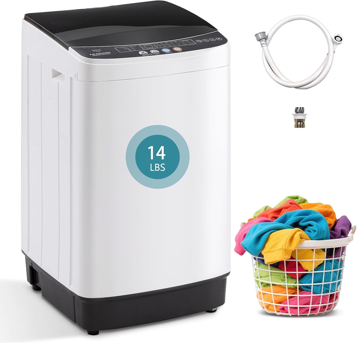 1.9 Cu.Ft Portable Washing Machine, Full-Automatic Electric Laundry Machine with 10 Programs, Compact Clothes Wash and Spin Combo with Stainless Steel Drum, Drain Hose for Apartment, Dorm,Home