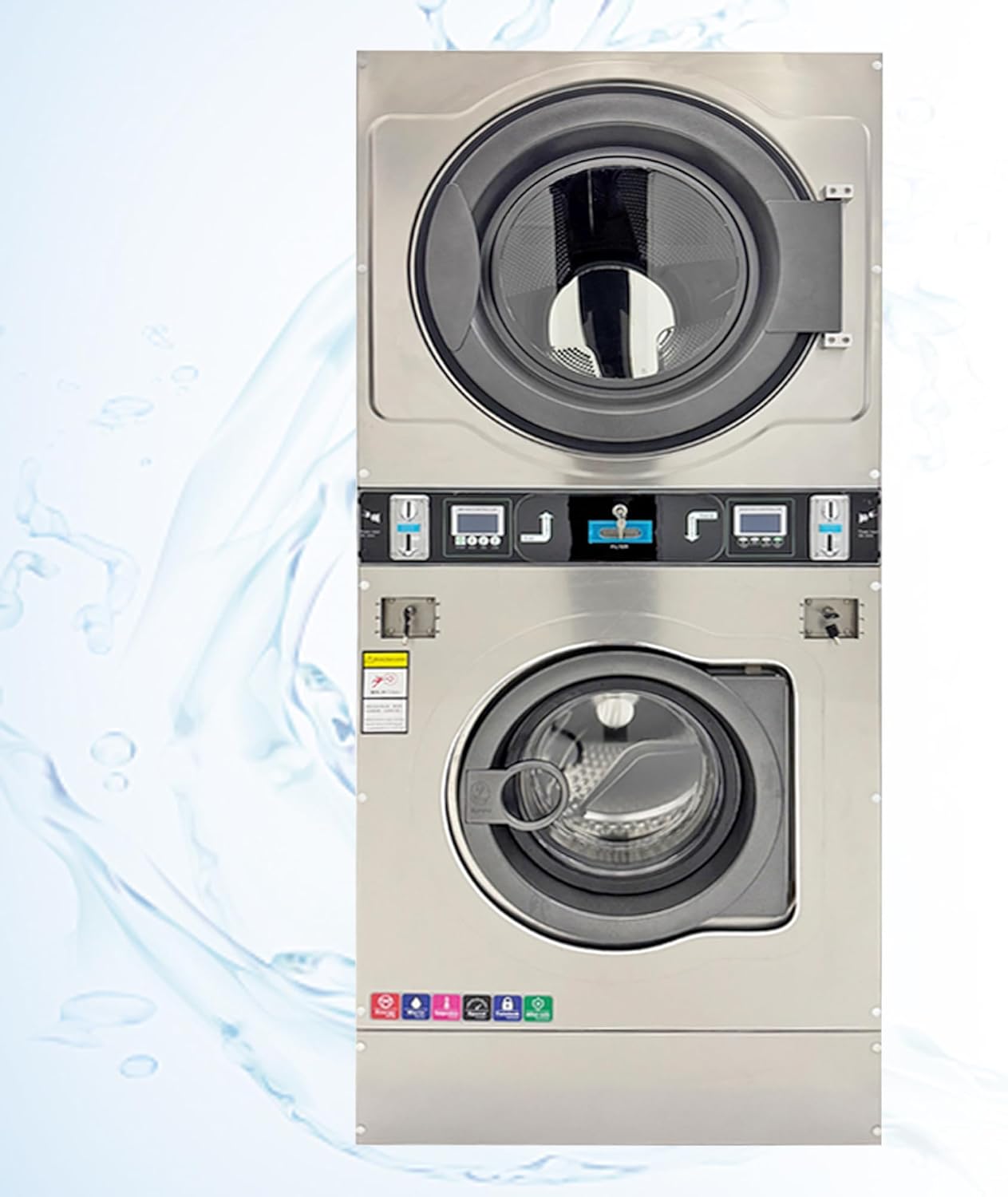 1PH Commercial Coin Operated Washer Dryer Double-Layer Washing and Drying Integrated Machine Commercial Coin-Operated Laundry Washer and Dryer 12kg Dry Clothes Capacity, AC220V Single-Phase
