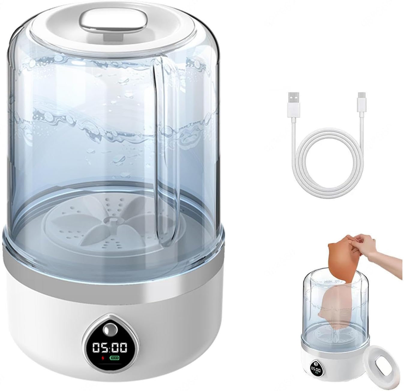 Portable Laundry Cup 360° blue light disinfection 1.5L Washing Machine Portable Mini USB Charging with 2 Modes for Home, Apartment, Camping, Travel, RV