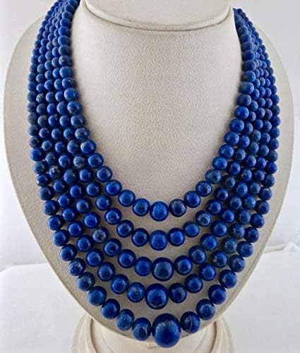LKBEADS 5 Line Natural Blue Lapis Lazuli Afgani Mines Round Beads Necklace 19 INCHES 16MM to 5MM Code-HIGH-46209