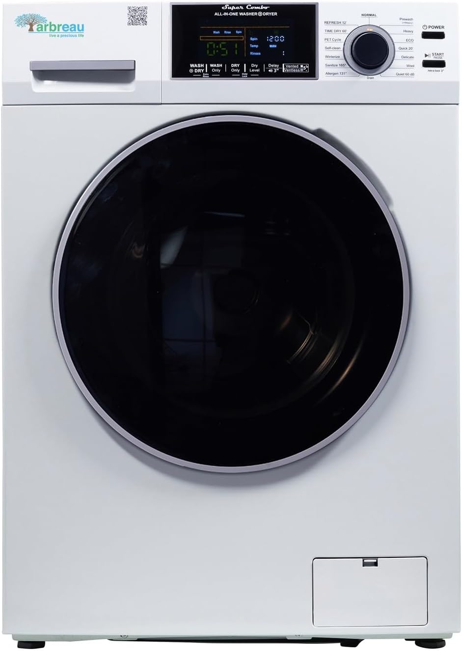1.6 cu.ft. CONVERTIBLE Compact Combo Washer Dryer with Pet Cycle (White)