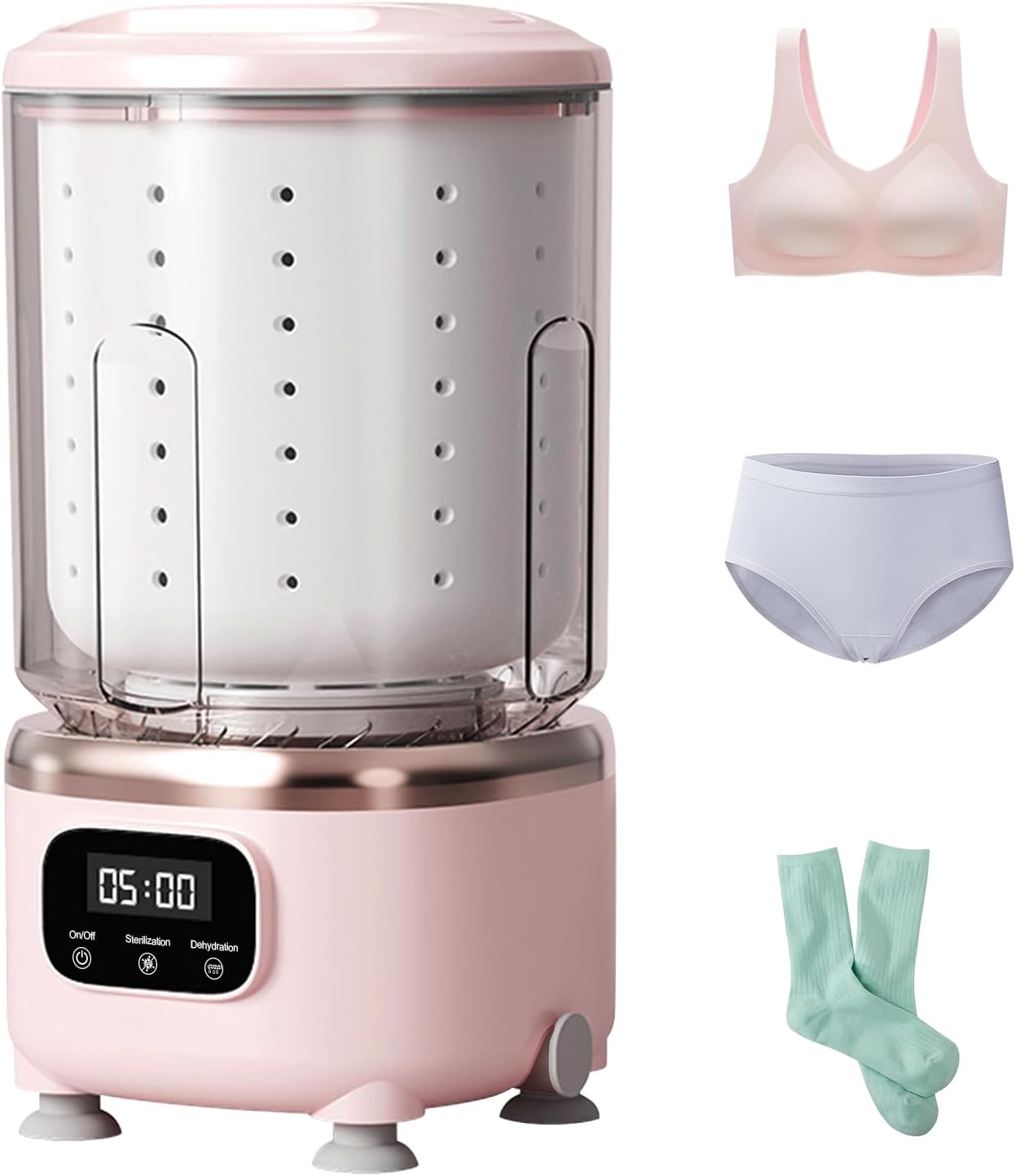 3L Portable Washer with Spin Basket | 3-in-1 Wash, Rinse, Spin Dry | Cordless Mini Washing Machine for Underwear, Socks, Baby Clothes | For Travel, Apartments, Dorms (pink)