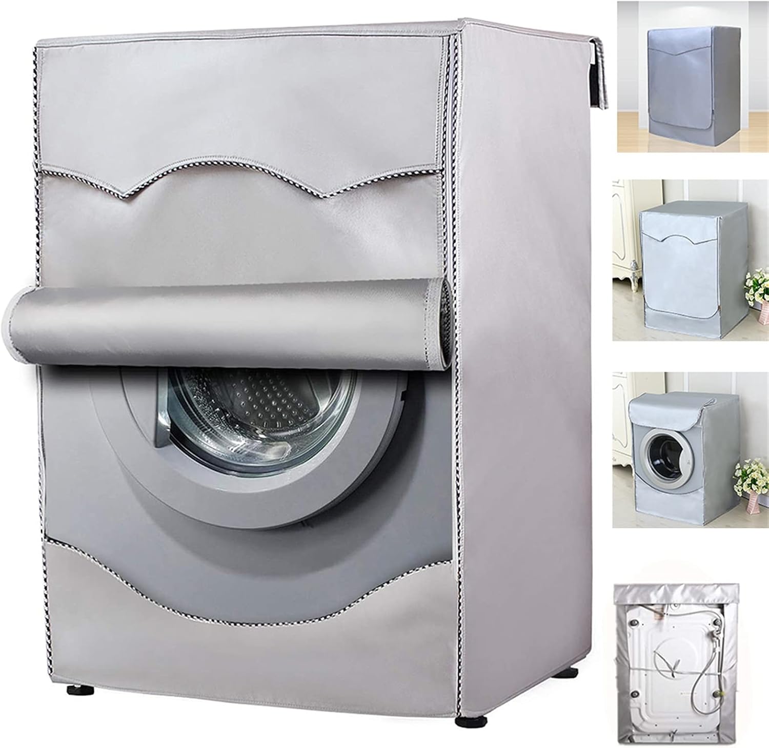 Washing Machine Cover Washing Machine Cover Polyester Fibre Waterproof Front Load Laundry Dryer Cover Sunscreen Laundry Silver Coating Dustproof Cover for Home Appliances