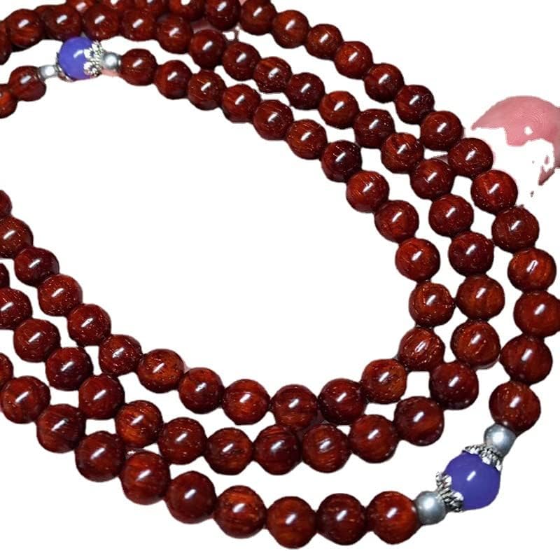 Mascot Wooden Crafts Wood Carving Art Wood Decoration Artwork 花满人间小叶紫檀0.6X108颗酒红底佛珠手串手链念珠 (花满人间款小叶紫檀)