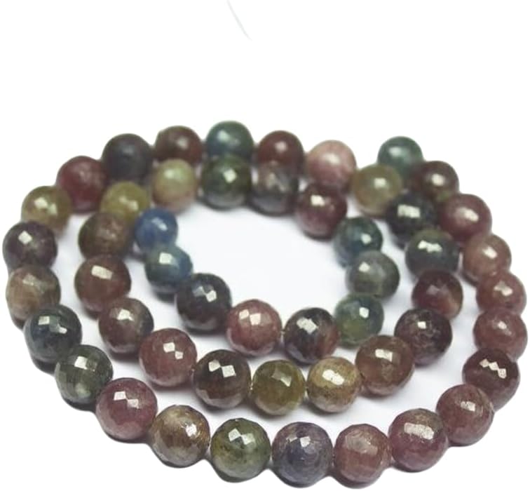 13 inch Strand of Natural gem Multi Sapphire, 8mm Round Faceted Beads for DIY Jewelry Making. | Beads_05560