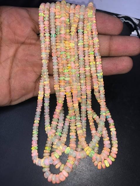 Ethiopian Opal Smooth Rondelle Beads 4-6 mm Opal Smooth Rondelle Beads Opal Plain Beads Fire Opal Beads Flashy Opal Bead for Making Jwelery