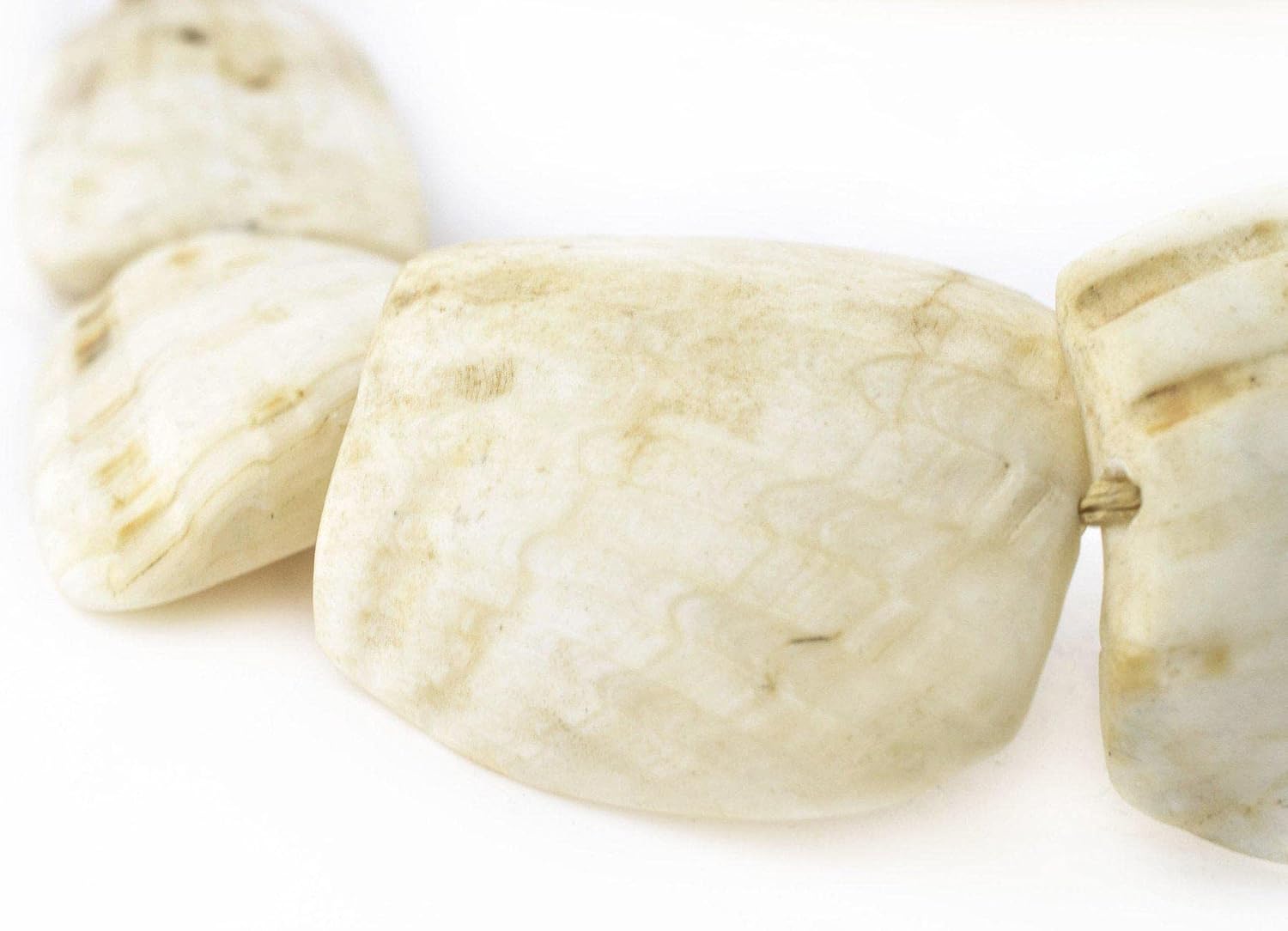 The Bead Chest West African Hippo Teeth Shell Beads 30mm Mauritania White Unusual Large Hole 28 Inch Strand Handmade