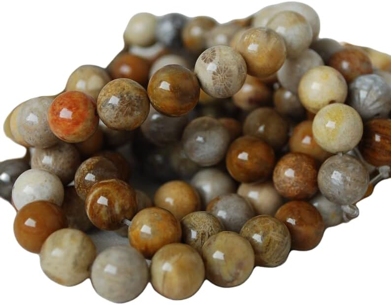 13 inch Strand of Natural gem Fossilized, 10mm Round Smooth Beads for DIY Jewelry Making. | Beads_03646