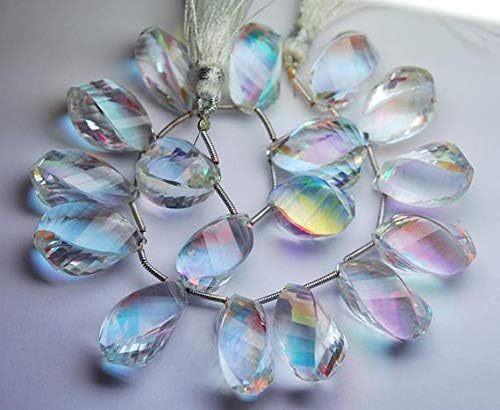 8 Inch Strand,13 Beads,Superb- Finest Quality,Mystic Rainbow Quartz Faceted Twisted Briolettes,14-21mm Approx Code-HIGH-62443