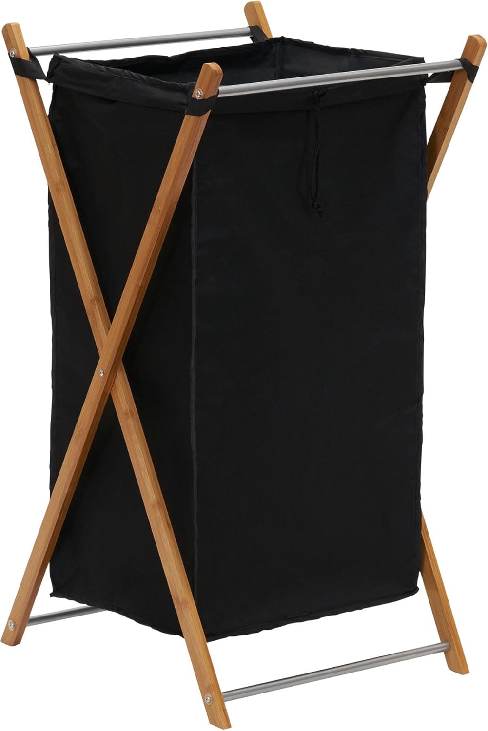 Household Essentials X-Frame Bamboo Hamper, Washable Black Liner and Bamboo Frame, and Renewable, Folds for Storage, Simple and Chic, Natural