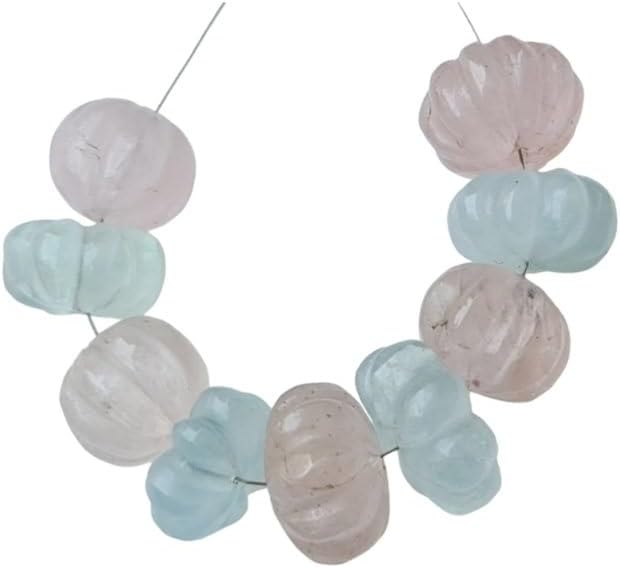 GemsForJewels Women's Aquamarine Melon Beads, 9-11mm Natural Aquamarine Carved Melon Beads, Multi Aquamarine For Jewelry Aquamarine for Necklace - PPH26