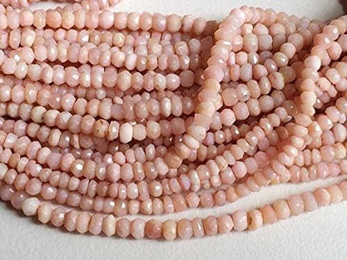 BEADS GEMSTONE 5 Strand Natural Pink Opal Micro Faceted Rondelle Beads, Super AAA Pink Opal Beads, Pink Opal Necklace Size 3.5mm to 4mm, 14 Inch Code-HIGH-16790