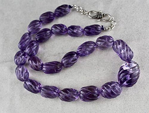 NATURAL BRAZILIAN AMETHYST Carved Beads Necklace 23.5 INCHES 29 MM TO 20 MM