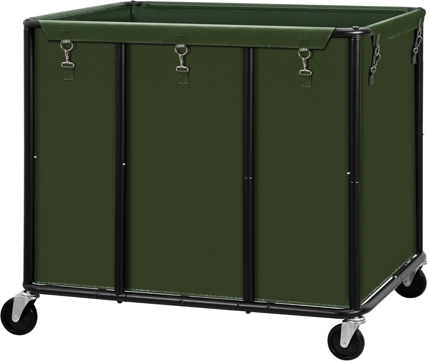 STO STO Commercial Laundry Cart with Lockable Wheels, Extra Large 420L Industrial Rolling Laundry Hamper with Metal Frame, Laundry Basket Trolley with Removable Waterproof Bag, 400 lbs Load, Green