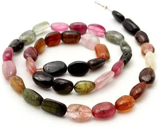 Beads Gemstone 1 Strand Natural Multi Tourmaline Smooth Oval Shaped Nuggets, 6x9 mm to 6x11 mm, 16 Inch Long Strand [E0960] Tourmaline Beads Code-HIGH-33559