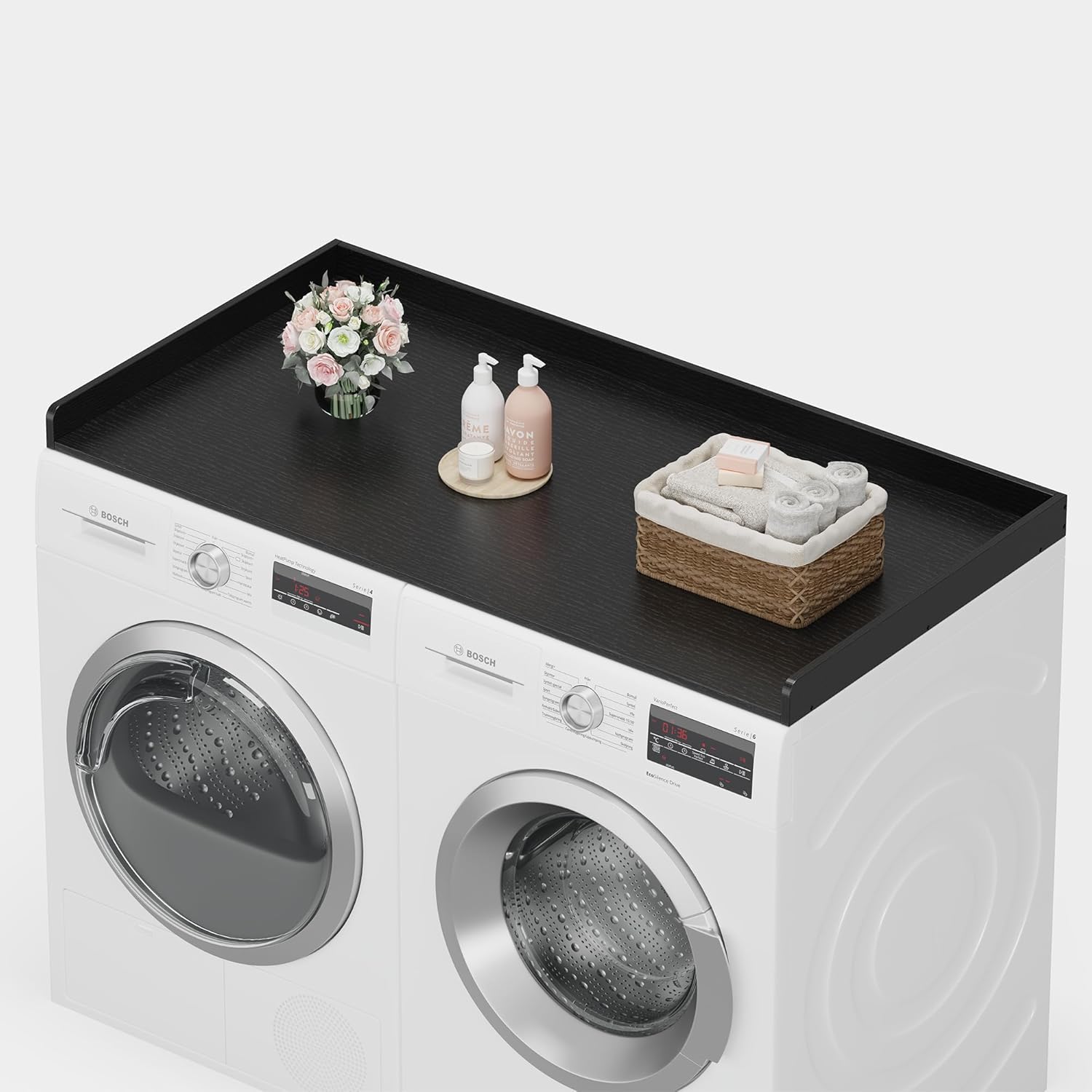 efluky Washer Dryer Countertop, Wood Countertop with Edge Rails for Laundry Room Organization and Storage, Washer Dryer Topper for Laundry Room, 27.5