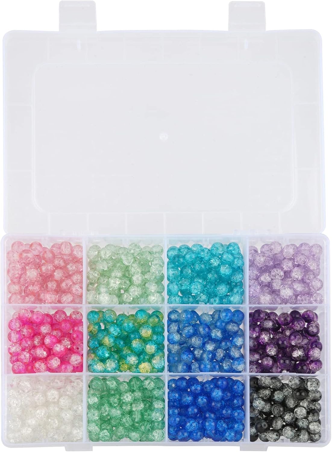 Bead Landing 8mm Crackle Glass Beads – Assorted Color Glass Beads for DIY Bracelets, Necklaces, Keychains & Crafts, 6 Pack