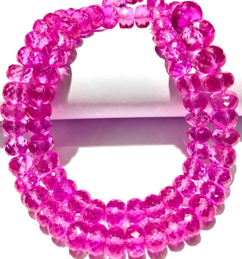 Natural Pink Sapphire roundelle facated Beads 7-9 MM 18 inch Long String Jewelry Making Gemstone Beads for Necklace Bracelet
