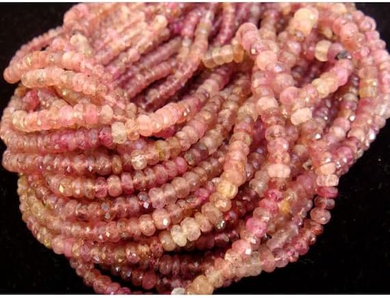 BEADS GEMSTONE 1 Strand Natural Pink Tourmaline Faceted Rondelles - 5mm to 3mm - 16 Inches Code-HIGH-16038