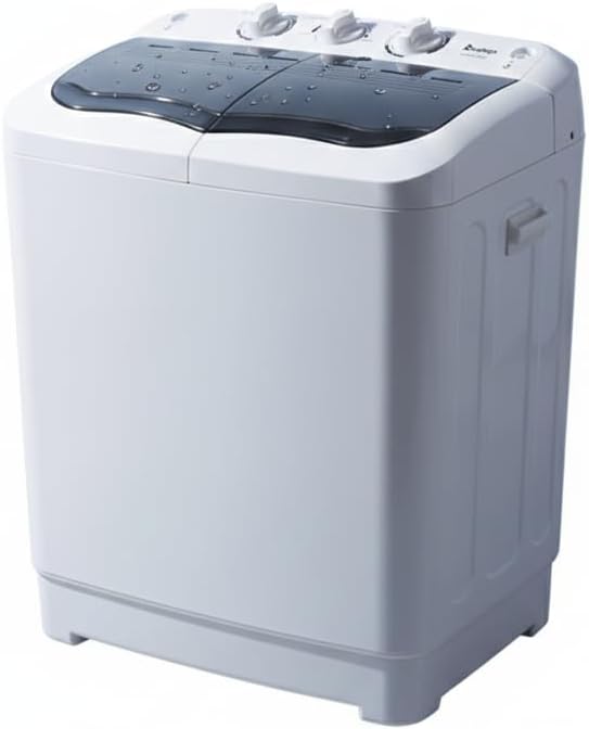 Portable Twin Tub Washing Machine, 14.3lbs Capacity Semi-Automatic Washer & Spinner Combo with Gravity Drain, Compact Laundry Machine for Apartments, RVs, and Dorms, Gray