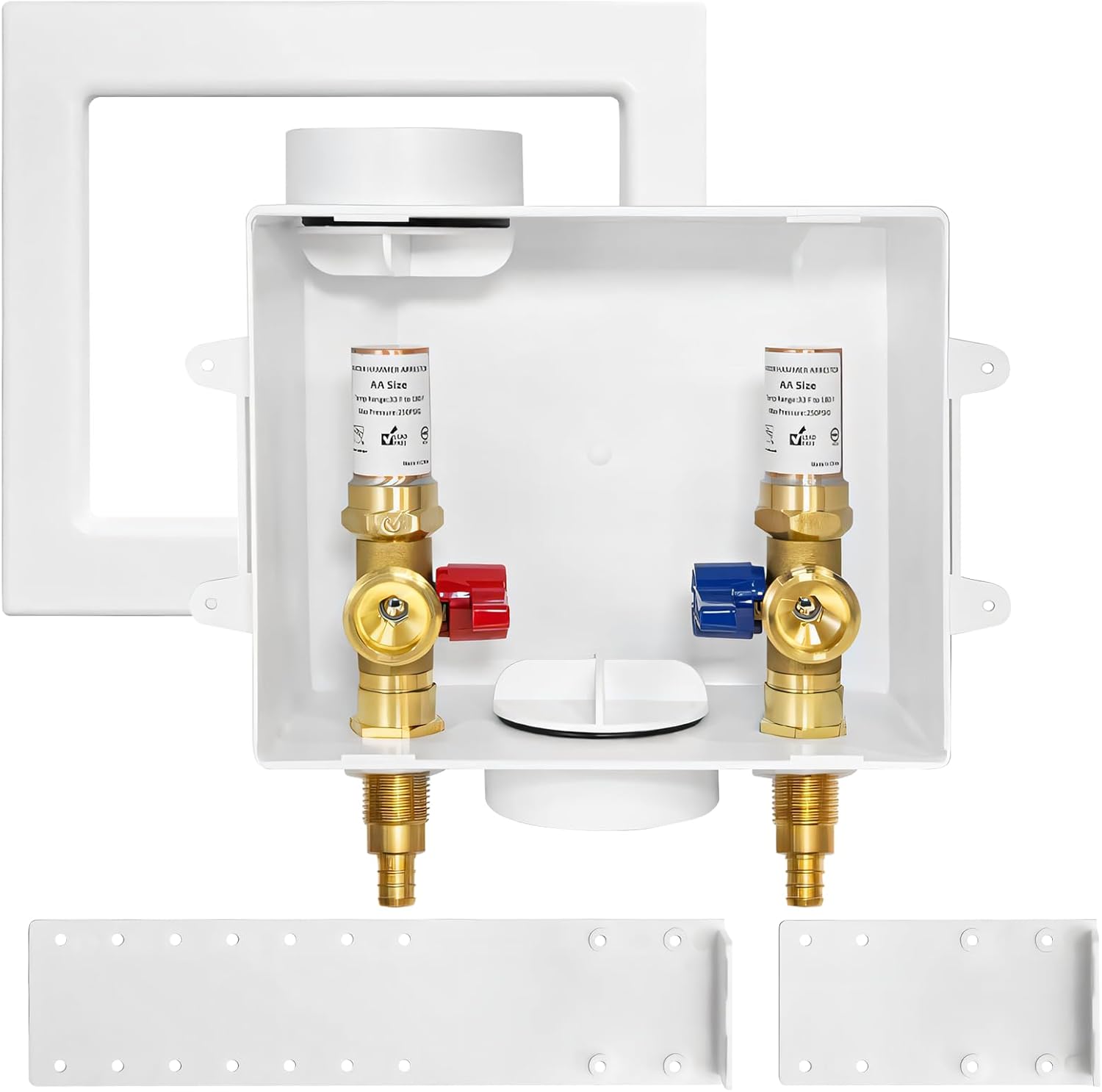 HeSun Washing Machine Outlet Box, 1/2 Inch Crimp Pex Inlet x 3/4 Inch MHT Outlet, Pex Washer Laundry Box with Center Drain,with Copper Water Hammer Arrestor