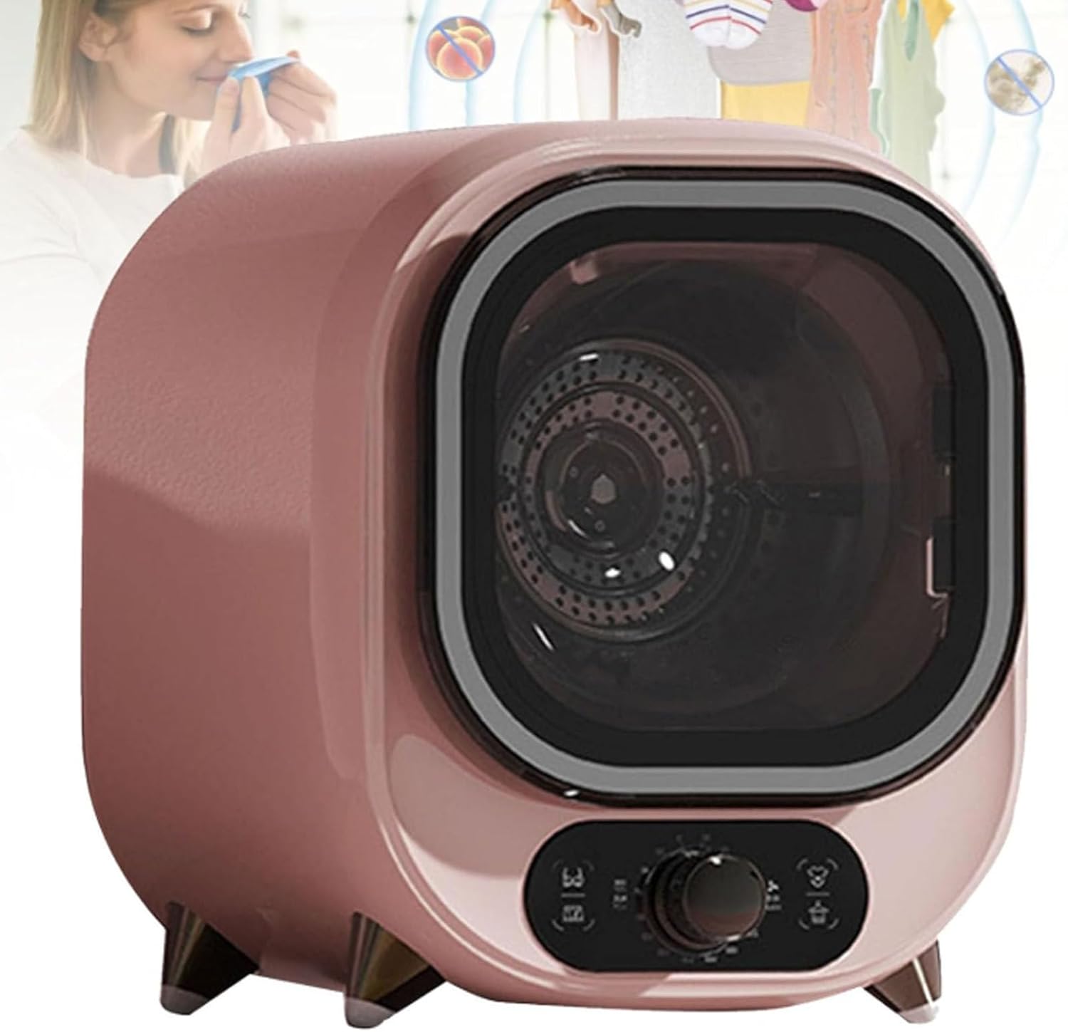 Small Condenser Tumble Dryer, 5kg Capacity Compact Portable Tumble Dryer for Apartments, Dorms & Small Spaces, Condenser Dryer, Spin Dryer with 0.8kg Load Capacity Pink